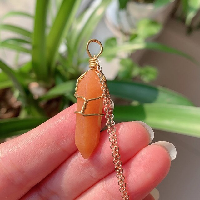 Natural Stone  Wire Wrap Crystal Necklace