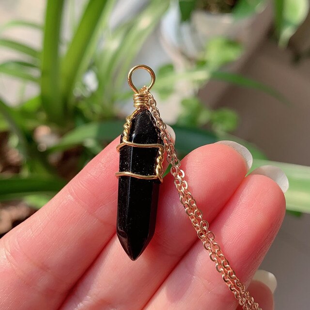 Natural Stone  Wire Wrap Crystal Necklace