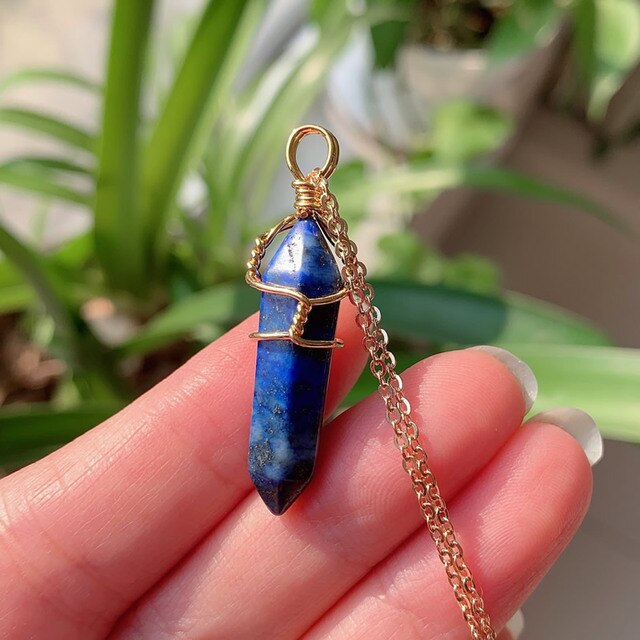 Natural Stone  Wire Wrap Crystal Necklace