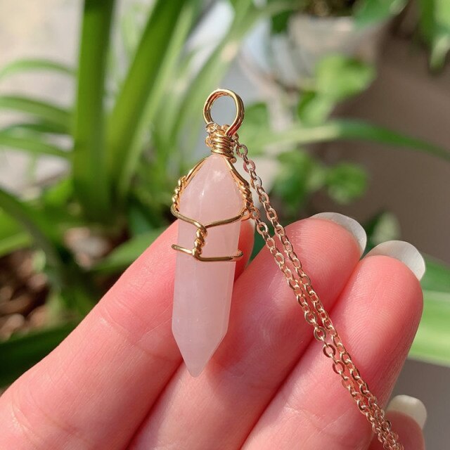 Natural Stone  Wire Wrap Crystal Necklace