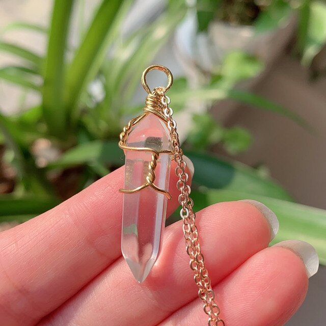 Natural Stone  Wire Wrap Crystal Necklace