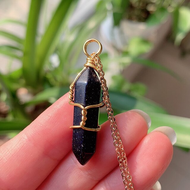Natural Stone  Wire Wrap Crystal Necklace