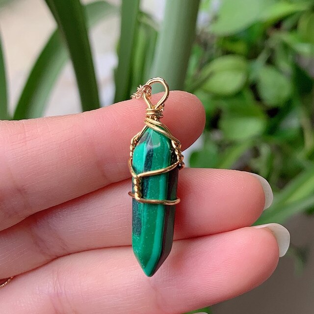 Natural Stone  Wire Wrap Crystal Necklace