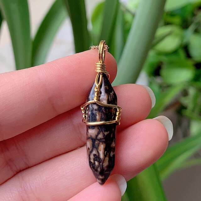 Natural Stone  Wire Wrap Crystal Necklace