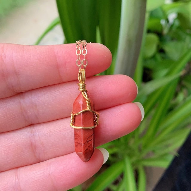 Natural Stone  Wire Wrap Crystal Necklace