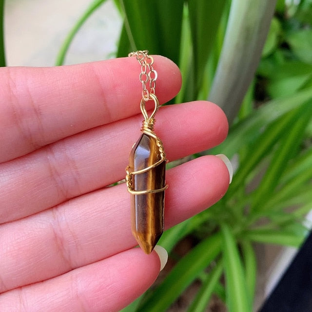 Natural Stone  Wire Wrap Crystal Necklace