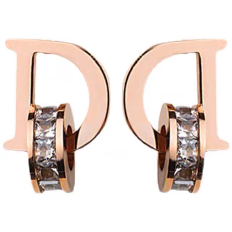 New titanium steel zircon D letter Circle Earrings