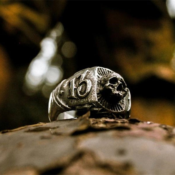 Gothic Mens 316L Stainless Steel Skull 13 Lucky Ring