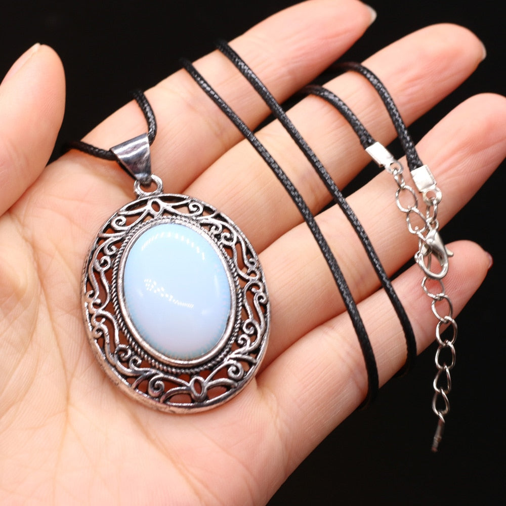 Natural Stone Necklace Water Drop Crystal Opal Necklace