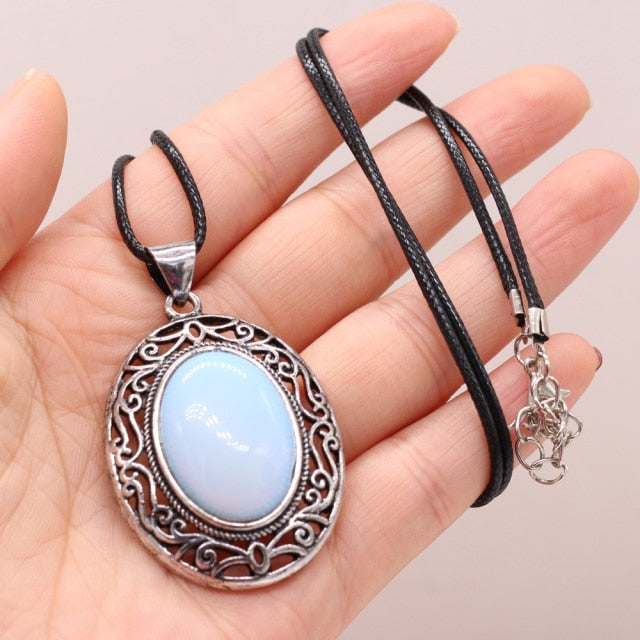 Natural Stone Necklace Water Drop Crystal Opal Necklace