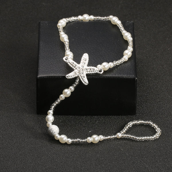 Tobillera de perlas de moda con cadena única bohemia y estrellas de mar para pies