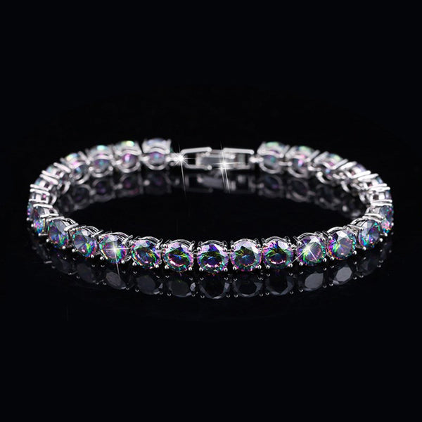 Multi Color Big Round Natural Crystal Stone Silver Plated Chain Link Bracelets