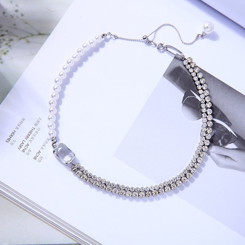 Korean Style Simulation Pearl Asymmetric Choker