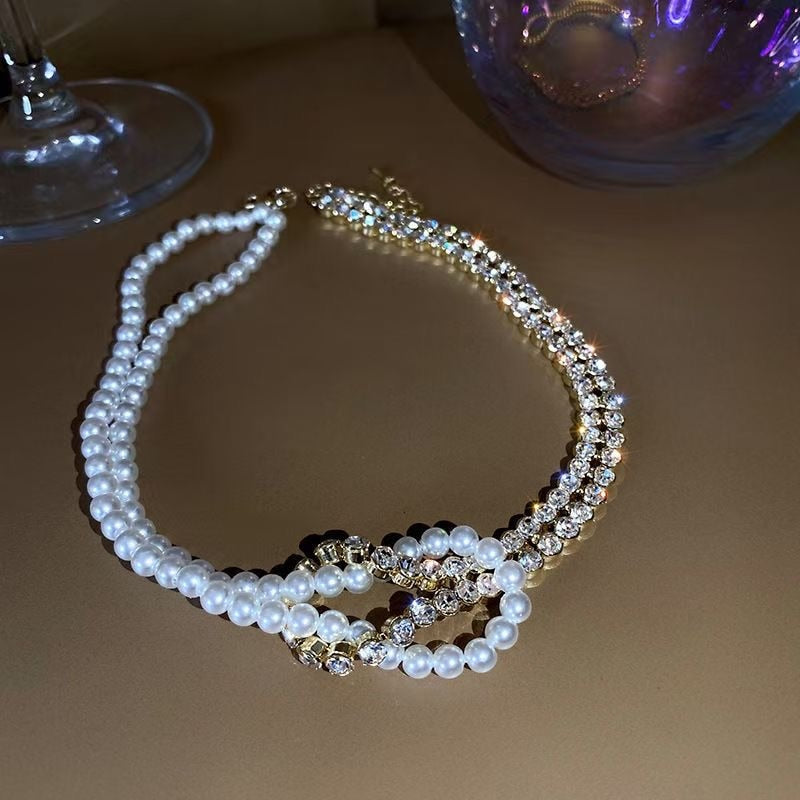 Korean Style Simulation Pearl Asymmetric Choker