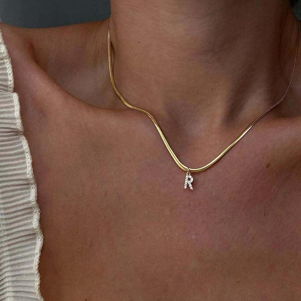 Inlaid Zircon Letter Initial Necklace