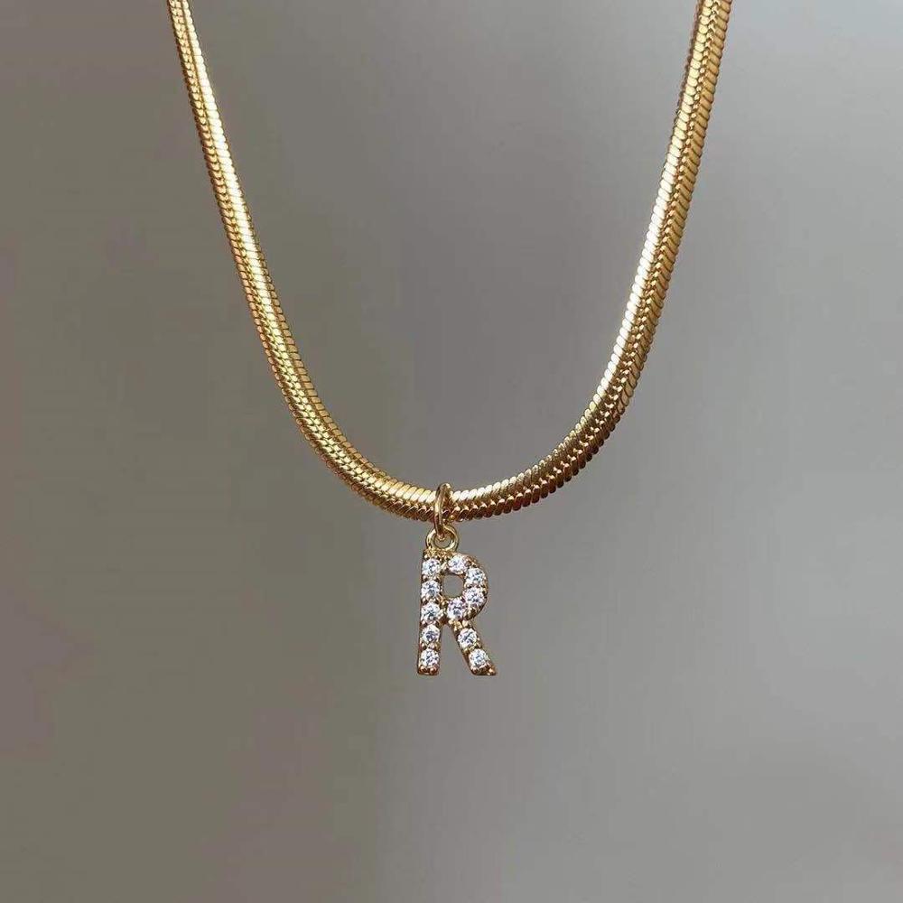 Inlaid Zircon Letter Initial Necklace