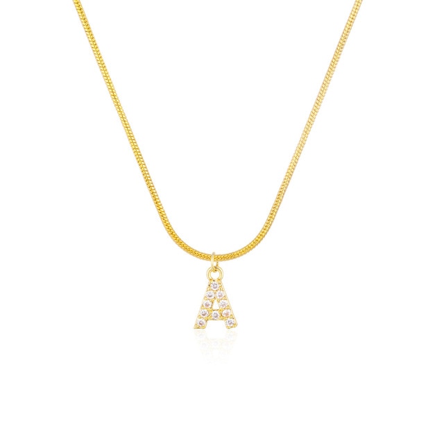 Inlaid Zircon Letter Initial Necklace