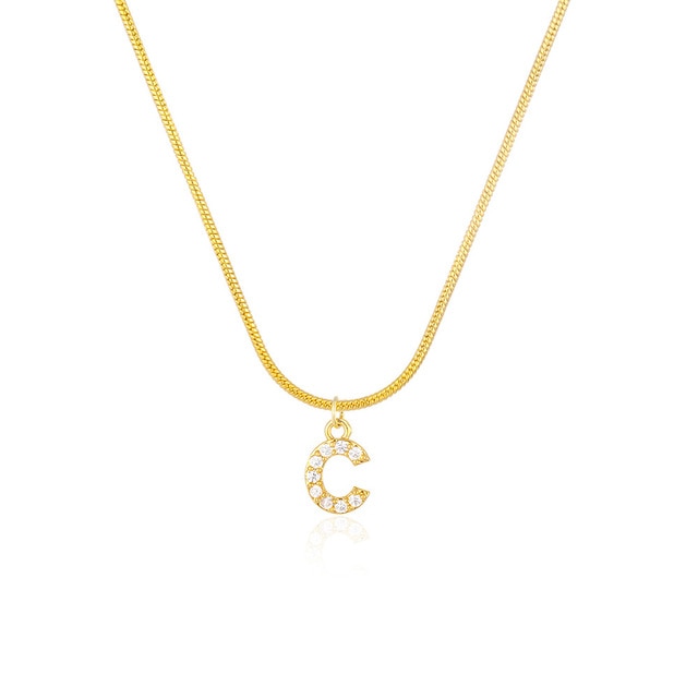 Inlaid Zircon Letter Initial Necklace