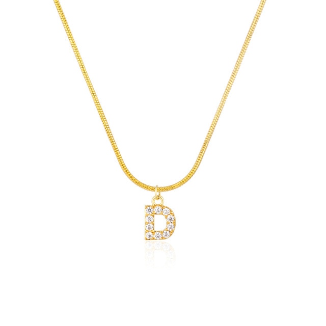 Inlaid Zircon Letter Initial Necklace