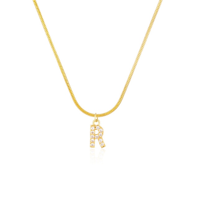 Inlaid Zircon Letter Initial Necklace