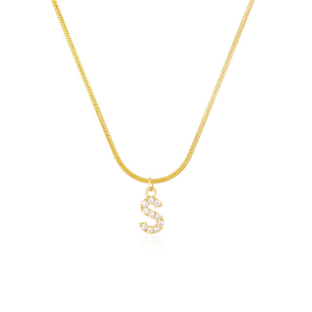 Inlaid Zircon Letter Initial Necklace
