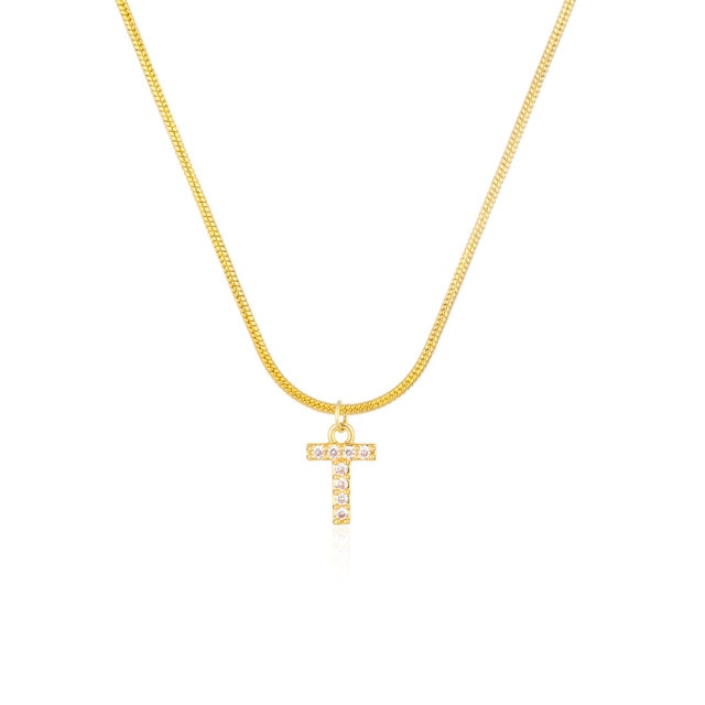 Inlaid Zircon Letter Initial Necklace