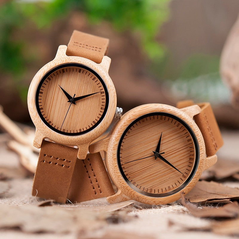 Ladies Casual Quartz Watches Natural Bamboo Wristwatch