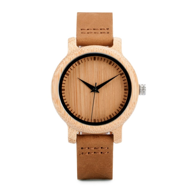 Ladies Casual Quartz Watches Natural Bamboo Wristwatch