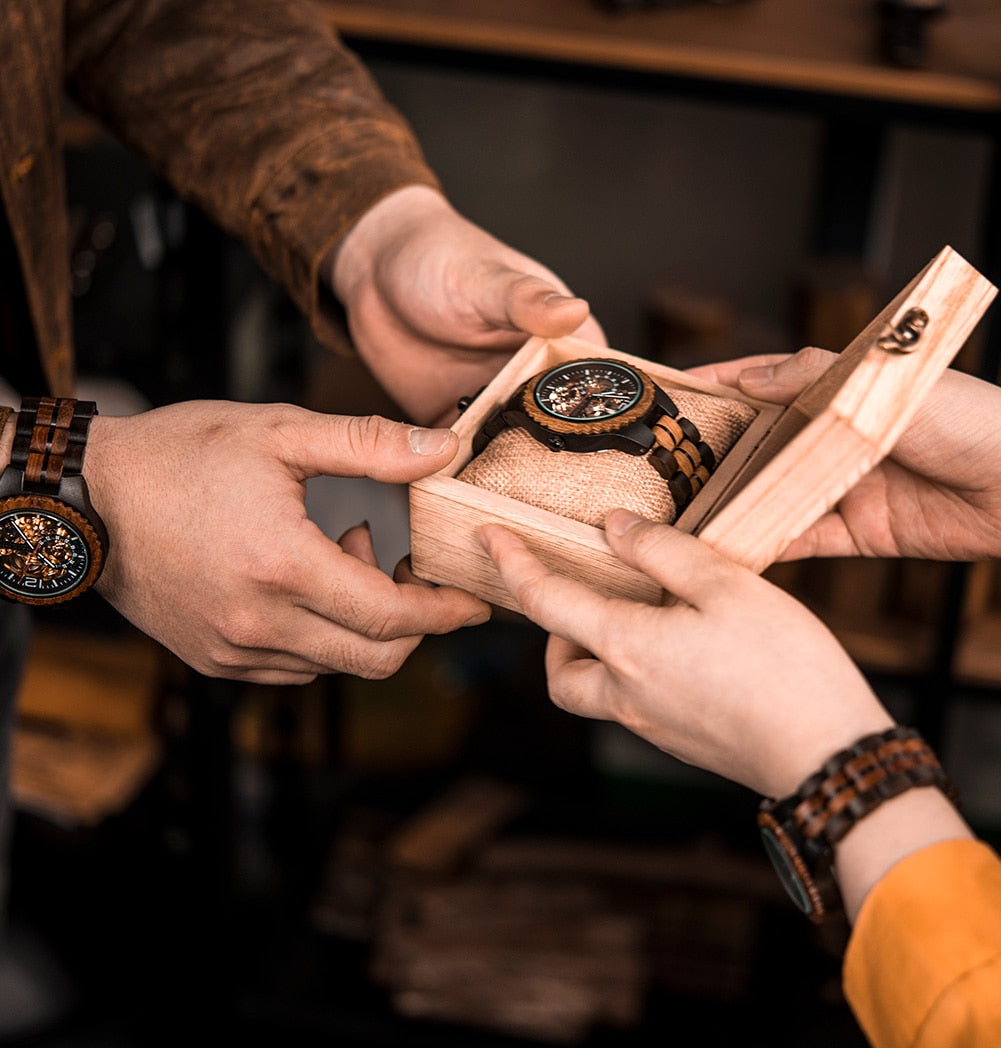 Couple Wooden  Watch Male Ladies Waterproof in Gift Box