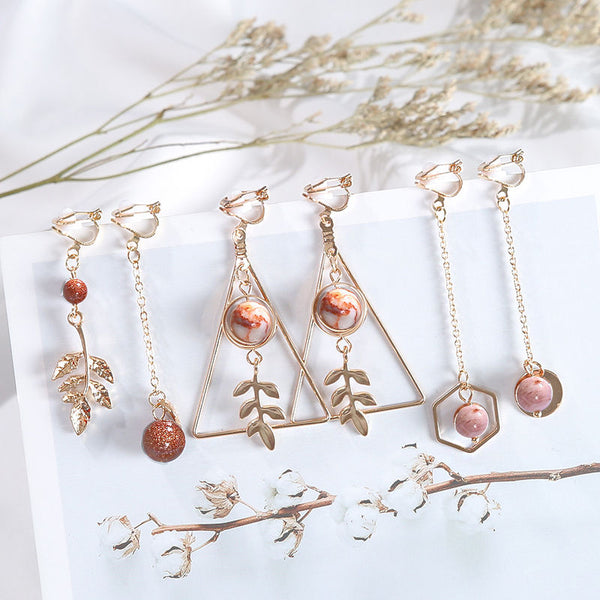 Juego de pendientes para mujer, grandes, geométricos, estilo coreano, con clip, sin perforaciones