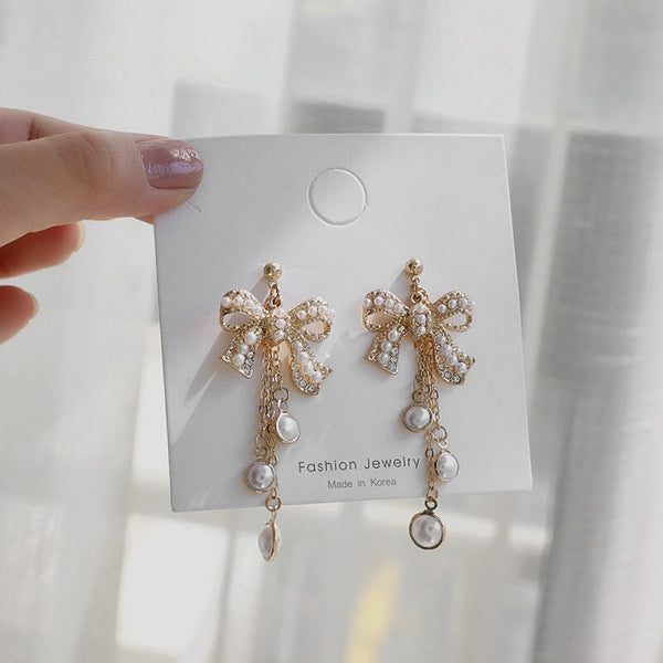 Korean Bow Shape Imitation Pearl Clip on Earrings
