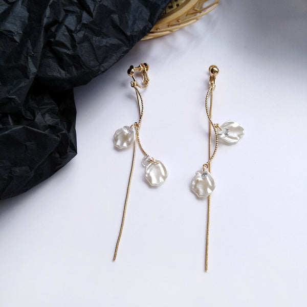 Pendientes largos con clip de concha de resina de verano de estilo coreano