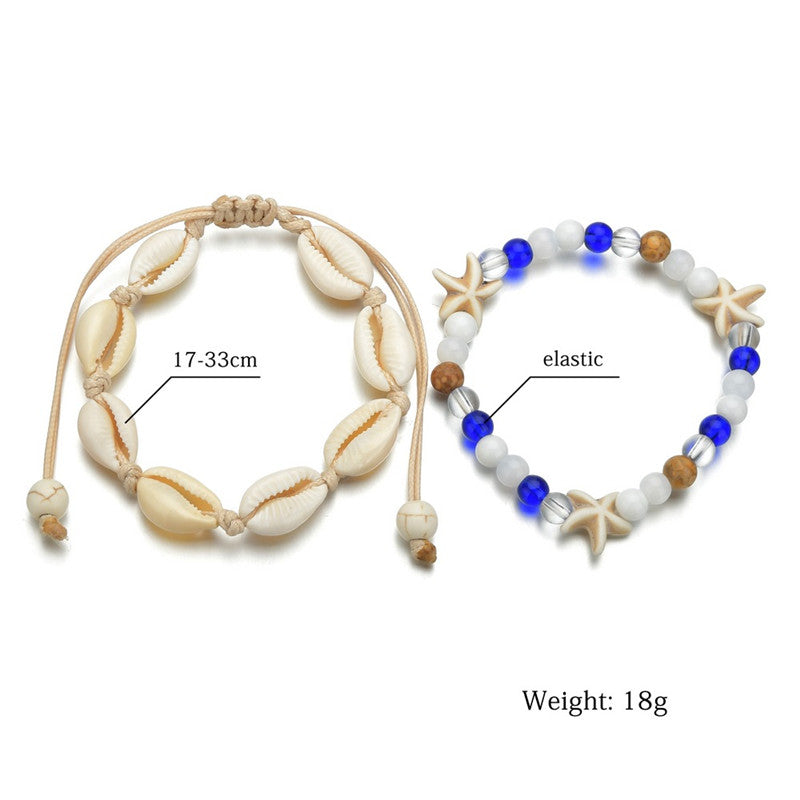 Boho Shell Rope Anklets For Women Crystal Beads Charm Anklet