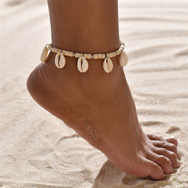 Boho Shell Rope Anklets For Women Crystal Beads Charm Anklet