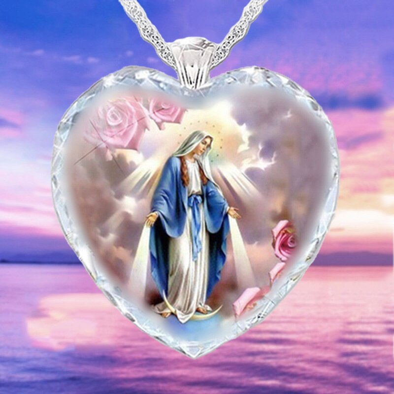 New Peach Heart Jesus Women's Love-heart Crystal Necklace