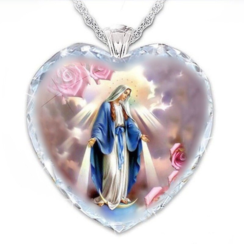 New Peach Heart Jesus Women's Love-heart Crystal Necklace
