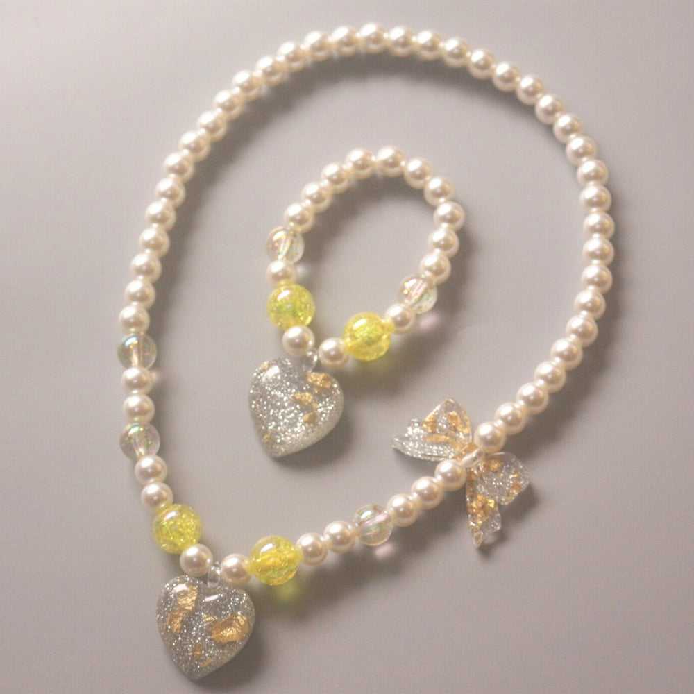 Cute Children Pearl Necklace Bracelet Heart Star  Jewelry Set
