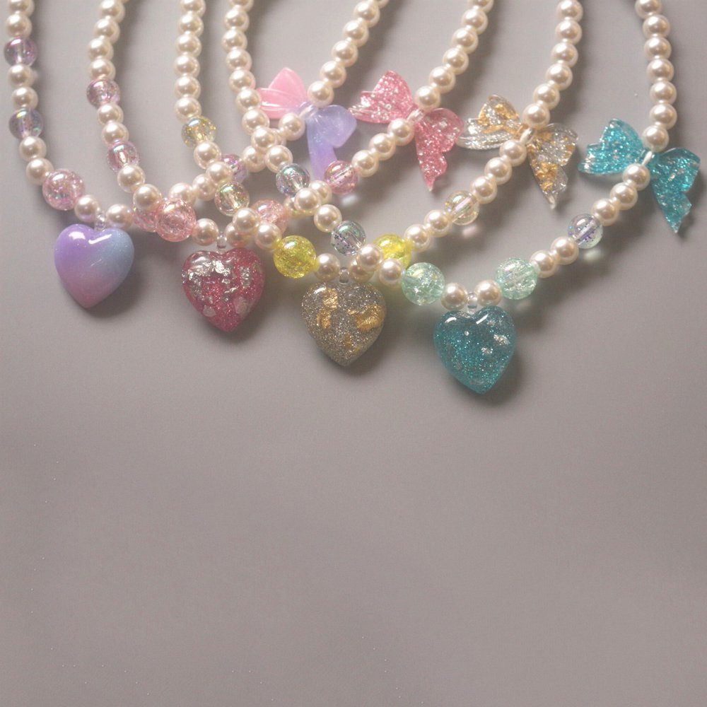 Cute Children Pearl Necklace Bracelet Heart Star  Jewelry Set