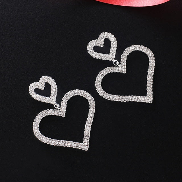 Vintage Shiny Hollow Out Heart Dangle Earrings