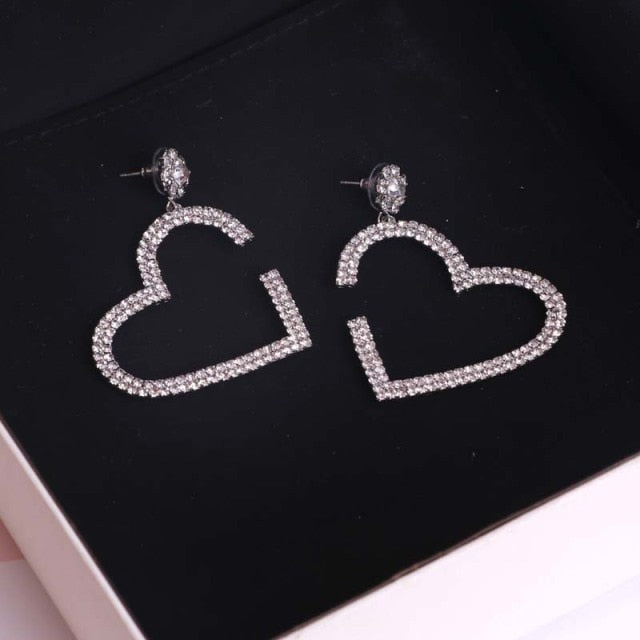 Vintage Shiny Hollow Out Heart Dangle Earrings