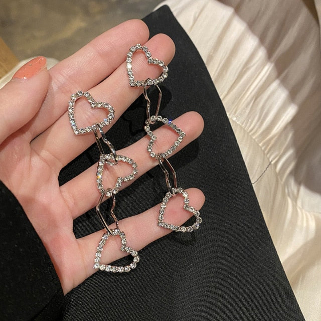 Vintage Shiny Hollow Out Heart Dangle Earrings