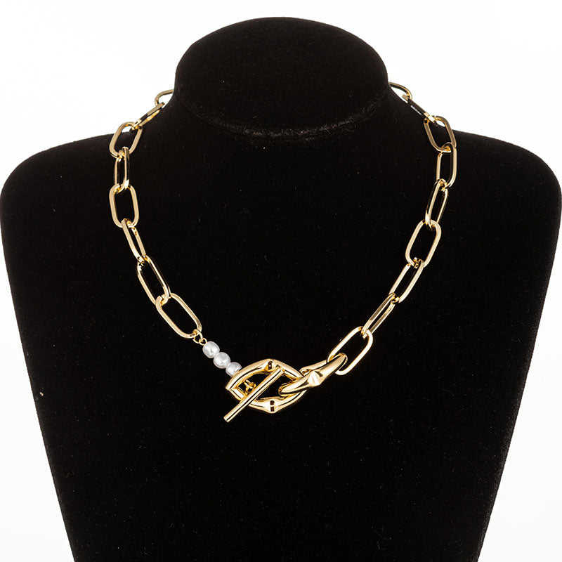 Vintage Baroque Irregular Pearl Lock Chains Necklace