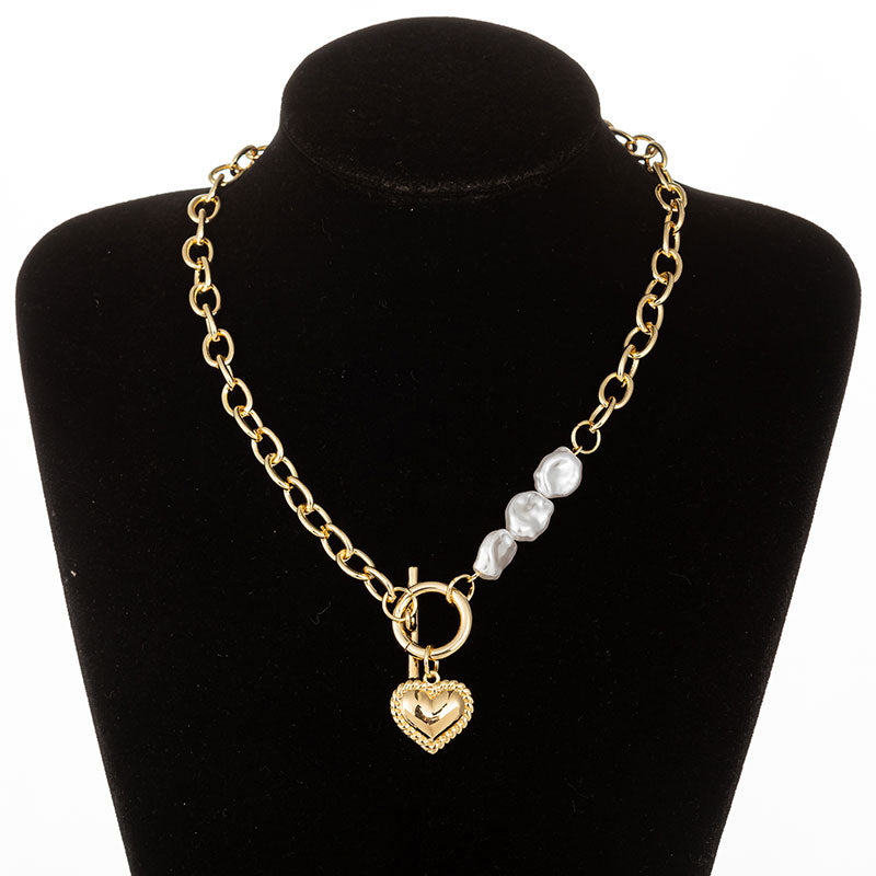 Vintage Baroque Irregular Pearl Lock Chains Necklace