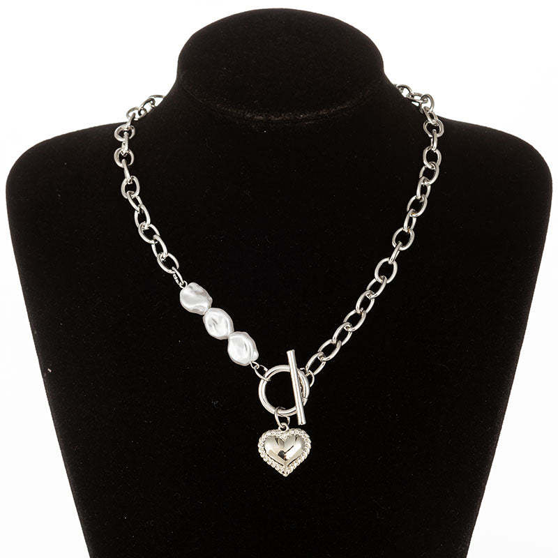 Vintage Baroque Irregular Pearl Lock Chains Necklace