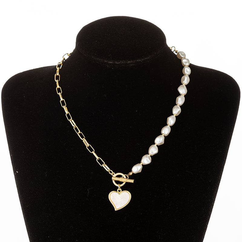 Vintage Baroque Irregular Pearl Lock Chains Necklace