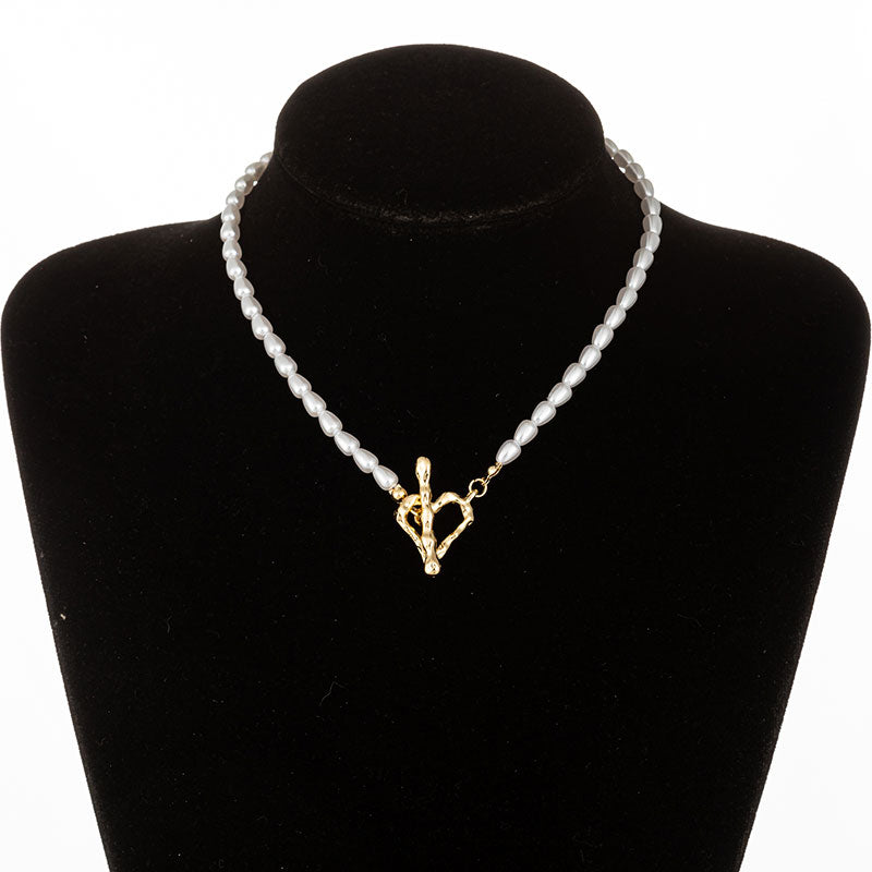 Vintage Baroque Irregular Pearl Lock Chains Necklace