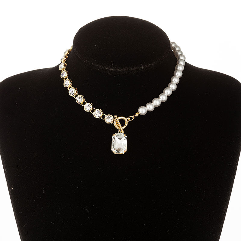 Vintage Baroque Irregular Pearl Lock Chains Necklace
