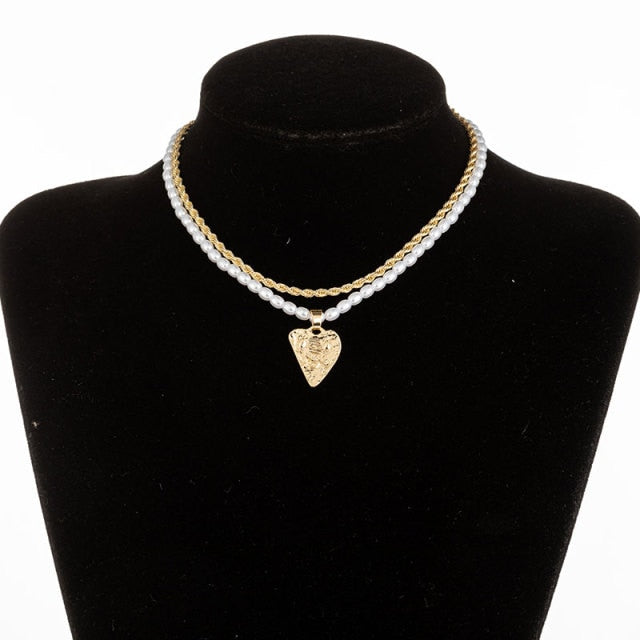 Vintage Baroque Irregular Pearl Lock Chains Necklace