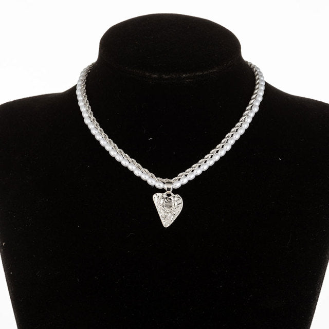 Vintage Baroque Irregular Pearl Lock Chains Necklace