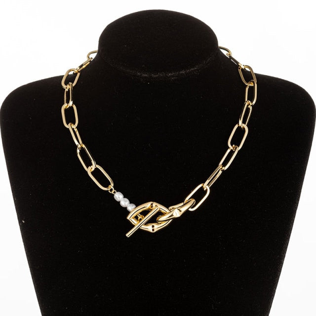 Vintage Baroque Irregular Pearl Lock Chains Necklace
